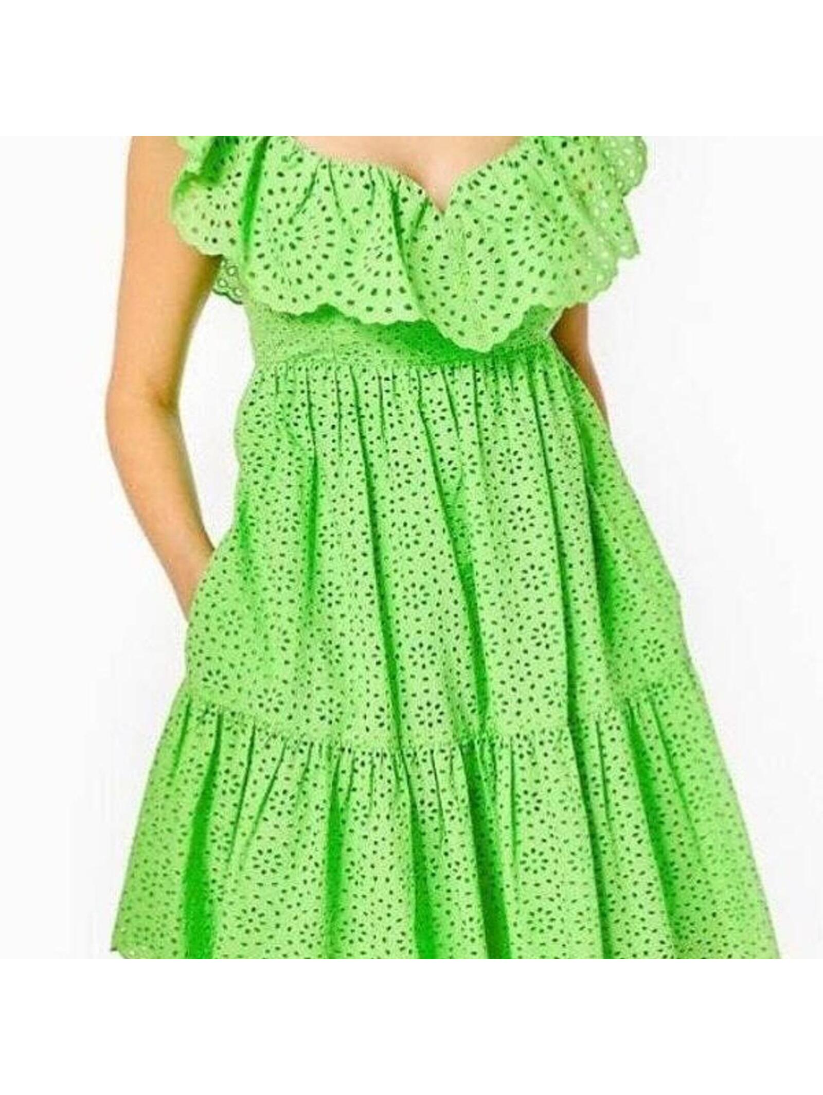 Lilly Pulitzer Asteria Cabana Green Eyelet Ruffle Dress - Has Pockets
